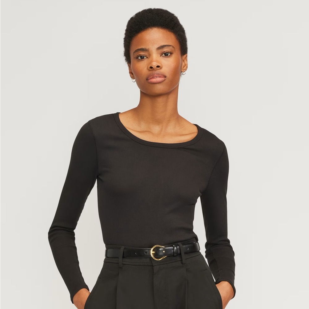 NWT Everlane Supima Micro Rib Cropped Long-Sleeve Crew